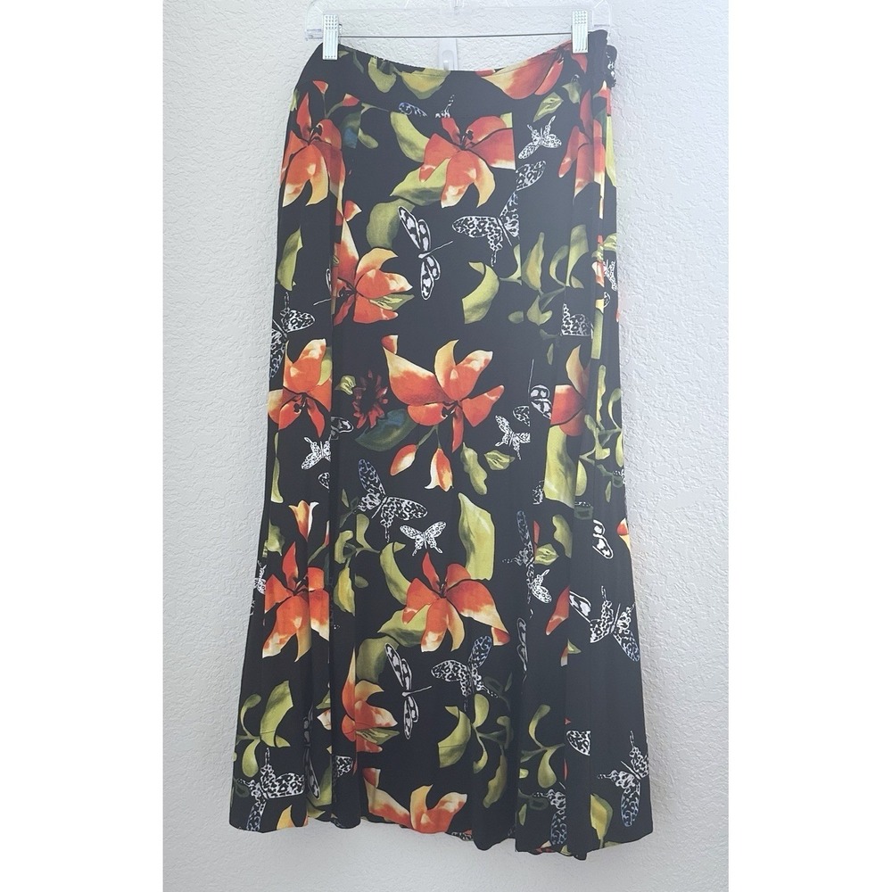 Soft Surroundings Floral Garden Fairy Whimsy Maxi Skirt Sz L Tall Black NWOT